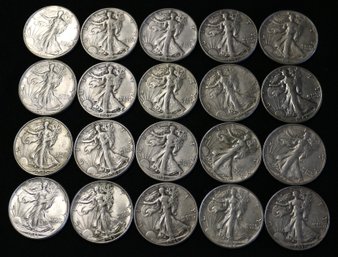 Mixed Roll Of Liberty Walking Silver Half Dollars - Circulated - Over Half Are Mint Marked