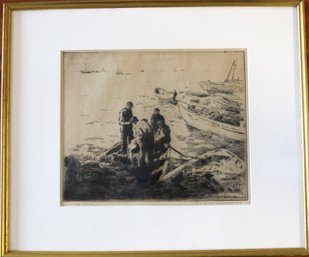 Framed And Signed Etching By George Elmer Browne - 'The Bailers'