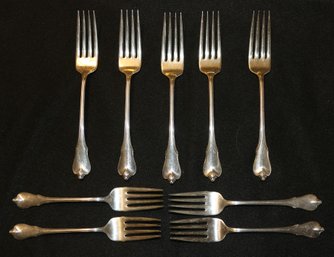 Wallace Sterling - 9 Forks - 5 Dinner Forks - 4 Salad Forks - Total Weight 12.74 Ozt