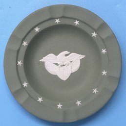 Vintage Green Wedgwood Ashtray With Stars And Spread Winged Eagle, 7' Diam.