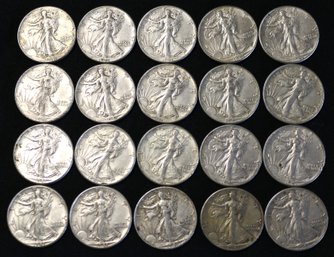 Roll Of 20 - 1941-P Silver Walking Liberty Half Dollars - Better Than Average Circulated