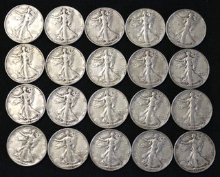 Roll Of 20 - 1937-P Silver Walking Liberty Half Dollars - Average Circulated