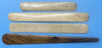 4 Pcs Antique Page Turners, 3-Ivory Or Bone And 1-Exotic Wood, 11'L