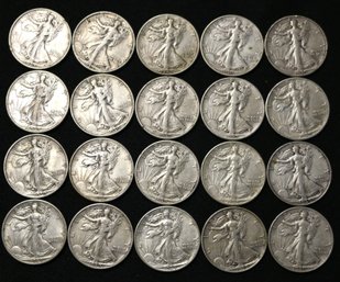 Roll Of 20 1939-P Silver Walking Liberty Half Dollars - Circulated