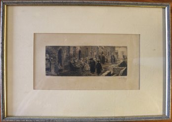 Framed And Signed Etching By Alex Herman Haig 1835-1921 - Priest In Bruges