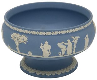 Vintage Blue Wedgwood Jasperware Footed Centerpiece Bowl, 9' Diam. X 5.25'H