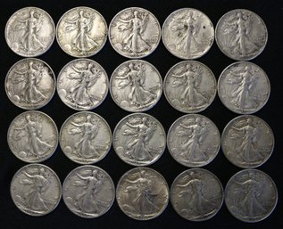 Roll Of 20 1940-P Silver Walking Liberty Half Dollars - Circulated