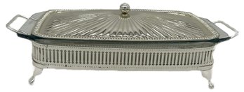 Silver Plate Covered Casserole Server With PYREX England Baking Dish, 15.25' X 8' X 5'H