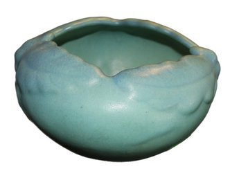 Vintage Van Briggle Turquoise Glazed Pottery Oak Leaf Pattern Bowl - Signed On Bottom