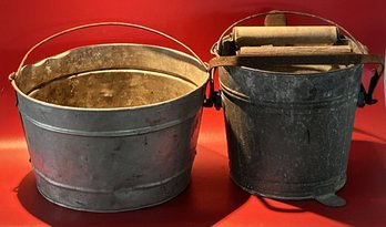 2 Pcs Vintage Galvanized Mop Bucket & Pail 13-5/8' Diam. X 8.25'G