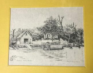 Matted Pen & Ink Print By Joan T. Kanwisher, Boatyard, Hadley's Harbor