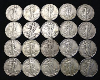 Roll Of 20 1939-P Silver Walking Liberty Half Dollars - Circulated