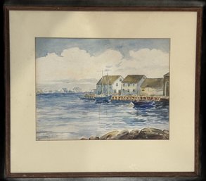 Framed & Matted Coastal Water Color With Boats And Houses Signed To Rebecca From Martin Frost