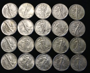 Roll Of 20 1941-P Silver Walking Liberty Half Dollars - Circulated - Some High Grade Coins In This Roll