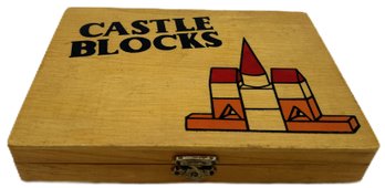 Children's Vintage Castle Blocks Wooden Blocks In Wooden Case, 8-5/8' X 6: X 1.5'H