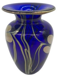 Cobalt Blue Vase W/Sterling Foliate Design, Signed And Dated 1987 & And Signed  No. 'V7030', 3' Diam. X 4.5'H