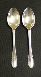 Two Antique Sterling Silver Teaspoons Made By Georg Jensen - Beaded Pattern  - 1.98 Ozt - Made In 1931