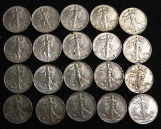 Roll Of 20 - 1943-P Walking Liberty Silver Half Dollars - Better Than Average Circulated