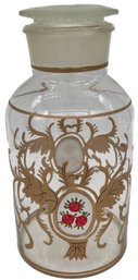 LARGE Antique Apothecary Bottle With Nice Ground Stopper And Hand Painted Design, 5-5/8' Diam. X 11'H