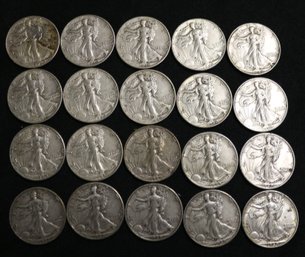 Roll Of 20 1940-P Silver Walking Liberty Half Dollars - Better Than Average Circulated