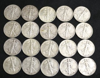 Roll Of 20 1939-P Silver Walking Liberty Half Dollars - Better Than Average Circulated