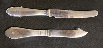 2 Antique Georg Jensen Knives - Silver Handles - Stainless Blades - One Made In 1929, Other In 1926