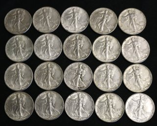 Roll Of 20 1941-P Silver Walking Liberty Half Dollars - Better Than Average Circulated - Some XF/AU