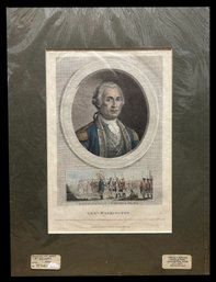 Gen. George Washington Hand Colored Copper Engraving English 1781 Surrender At Yorktown Virginia, Matted