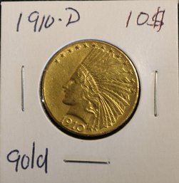 1910-D $10 United States  Gold Indian Coin