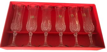 6 Pcs New In Box French Cristal D' Argues Longchamp Champagne Flutes, Lead Crystal, #1