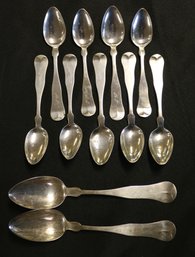 Eleven Coin Or Sterling Spoons - 9 Teaspoons - 2 Tablespoons - Made By J. H. Clark - Portsmouth, NH - 6.84 Ozt