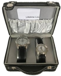 New In Box HIS And HERS World Of Poker Quartz Wrist Watches In Embroided Case