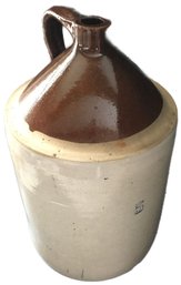 Large Antique 5 Gallon Salt Glazed 2-color Crock Jug, 11.25' Diam. X 19'H, Chip To Base