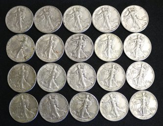 Roll Of 20 - 1941-P Walking Liberty Silver Half Dollars - Better Than Average Circulated