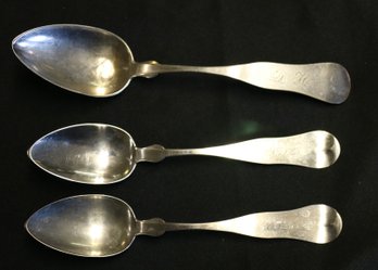 Three Large Coin Or Sterling Silver Spoons By A. Wakefield & Wakefield & Woodward - Great Falls, NH - 3.18ozt
