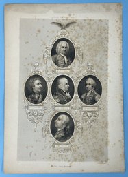 1763 Steel Etching Portraits Of The Officers Of The French And Indian Wars, Sir Wm Pepperrell, Gen Wolfe, And