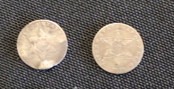 Two - Three Unted States Cent Silver Coins - 1852 (damage) & 1858