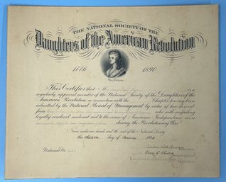 Daughters Of The American Revolution Certificate No. 688 For Mrs. Mary Lovell Sayre