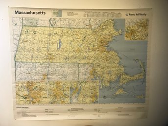 Large Rand McNally Paper Wall Map Of The State Of Massachusetts, Unframed