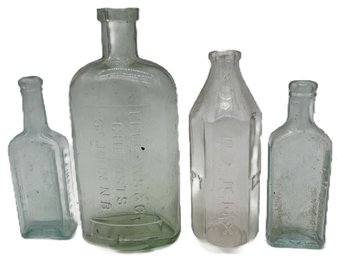 4 Pcs Antique Glass Bottles, Double PYREX Bottle, Fellows & Co Chemists St John N.B. & Others