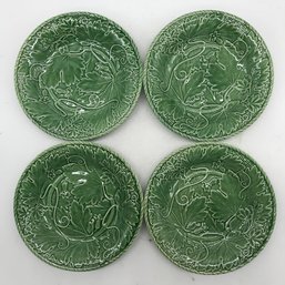 4 Pcs Vintage Green Foliate Majolica 8' Diam Shallow Bowls