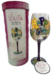 Vintage LOLITA Happy Retirement Love My Wine Decorated Wine Glass In Original Packaging