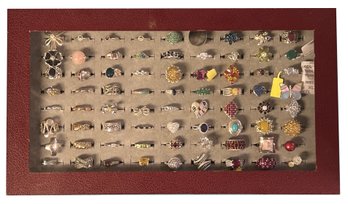 72 Pcs Sterling .925 Fashion Rings Many With Semi-Precious Stones, In Presentation Case, Rings Sizes 6 & 6.5
