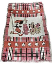 Vintage Walt Disney Woven Blanket Featuring Micky Mouse & Pluto, 100 Cotton, 47' X 68'