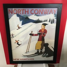 2005 Nicely Vintage Appearence Framed North Conway Ski Poster, 25' X 31'H