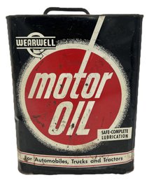 Vintage 2 US Gallon WEARWELL Motor Oil Can, 8.5' X 5-5/8' X 11.5'H