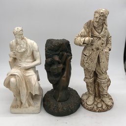 3 Pcs Vintage Cast Plaster Sculptures, 1-Signed Marwal & 2-Unsigned, Tallest 18.5'