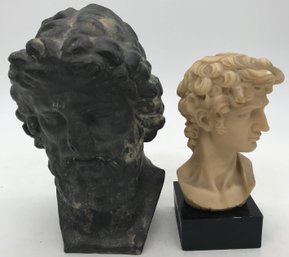2 Vintage Busts - Roman Style Signed FURIES & Greek Style Stamped Made In Spain, 10'H