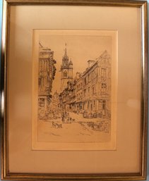 Framed Lithograph Of A French Restaurant Scene With Notation Or Signature At Bottom