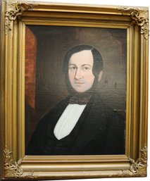 Spectacular 1840s Oil On Canvas In Gilt Gesso Frame - Portrait Mr. Vogt , Banner Newspaper, Morristown, NJ